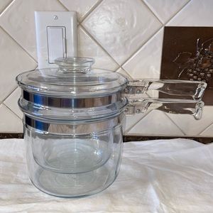 Like new Vintage Pyrex Clear Glass Double Boiler with Lid